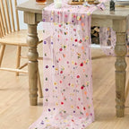 Artoid Mode Pink Embroidery Daisy Spring Gauze Table Runner 59x120 Inch 10FT, Seasonal Sheer Kitchen Dining Holiday Wedding Birthday Table Decor for Home Party