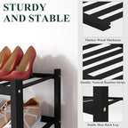 Smiry Small Bamboo Shoe Rack, 2 Tier Free Standing Wooden Shoe Organizer, Stackable Wood Shoe Storage Shelf for Closet, Entryway, 12 Vertical Slats, One-piece Standard Legs, 17.3"x11"x13", Black