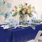 4 Pcs Navy Blue Plastic Tablecloth Gold Dot Blue Table Cloths, 54×108 inches Disposable Gold Dot Confetti Dark Blue Table Cover for Anniversary Friendsgiving Fine Dining Graduation Party Decoration…
