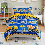SANDJEST Construction Bedding Sets for Boys, Ultra Soft Microfiber Comforter Bed Set with 3-Pieces, Comforters Sets for Kids Children Boy Bedroom Decor