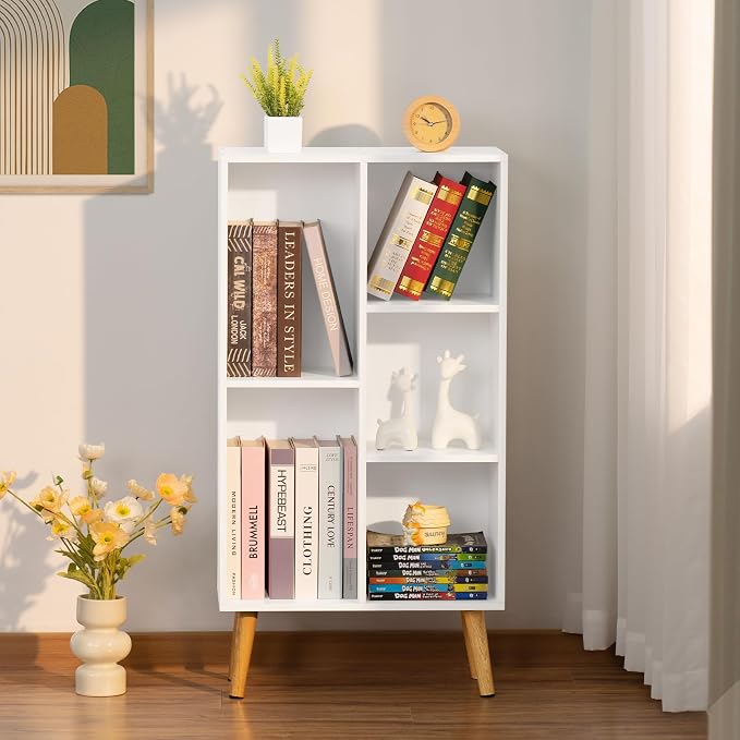 YAHARBO Small White Bookshelf, 3 Tier Modern Kids Bookcase