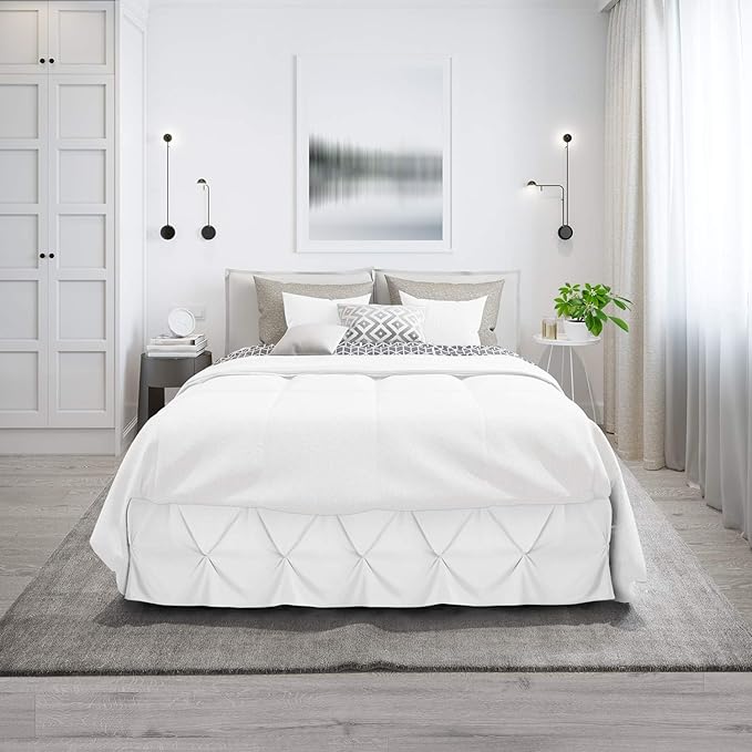 Nestl White Bed Skirt Queen Size, Pinch Pleat Queen Bed Skirt, 14" Inch Drop Queen Bedskirt, Hotel Quality White Bed Skirts, Premium Microfiber Bedskirt for Queen Bed, White Queen Bed Skirt