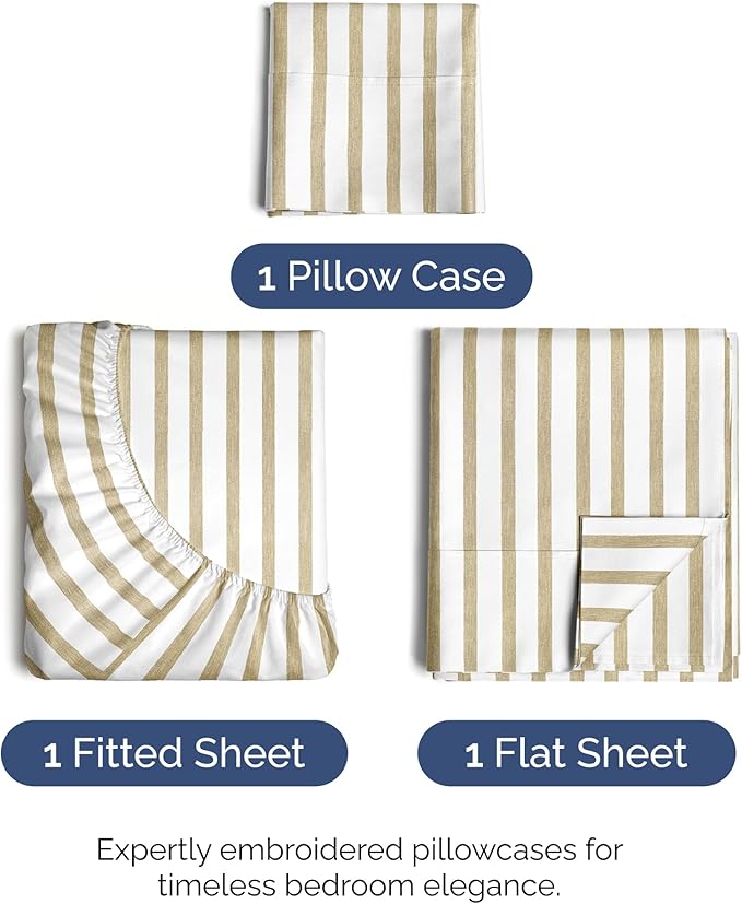 Twin XL Size 3 Piece Sheet Set - Comfy Breathable & Cooling Bed Sheets Set - Hotel Luxury Bedding for Women, Men, Kids, Teens, Boys & Girls - Deep Pockets & Wrinkle Free - Oeko-Tex - Beige Stripes 2