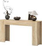 knoworld 63-Inch Long Console Table with LED Light, Farmhouse Sofa Table Behind Couch, Wooden Console Table for Entryway Hallway Entrance Living Room, Nature