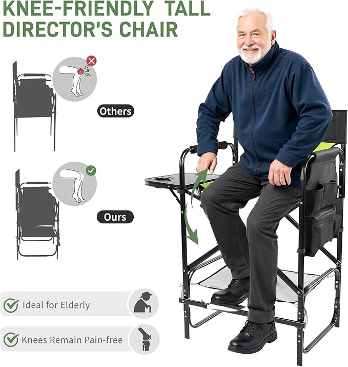 Outvita 4 Piece31 Tall Directors Chair Height Seat Folding with Side Table Storage Bag, Support for 300Lbs Portable Makeup Artist Chair with Bar Height(Green/Black)