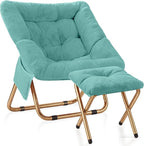 Kasunpul Comfy Saucer Chair, Foldable Living Room Chairs, Soft Faux Fur Lounge Chair for Bedroom, Reading Chairs for Adults, Teens, X-Large (Mint)