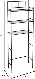 Honey-Can-Do 3-Tier Over-the-Toilet Space Saver Shelf, Black Metal, 23W x 65H x 9.5D in, Freestanding Bathroom Organizer