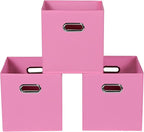 Fabric storage bins Cubes, Fabric Cube Organizer with Handle, Foldable Cube Bins for Cloth or Accessary Storage, 11x11x11, Set of 3, (Pink)