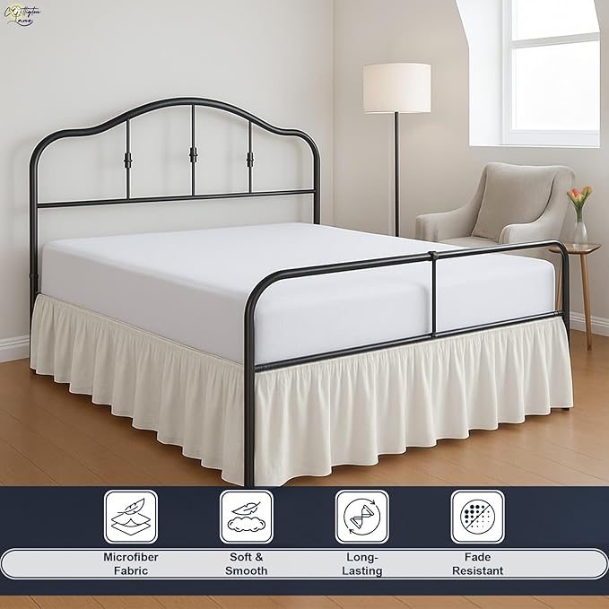 Cottington Lane Ruffled Bed Skirt Twin Size with Split Corner, Brushed Microfiber Hotel Quality Ivory Dust Ruffle, 12 Inch Drop Gathered Bedskirt, Soft and Stylish, Shrinkage and Fade Resistant