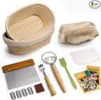 Rorecay Banneton Bread Proofing Baskets Set of 2, 10 Inch Oval Cane Sourdough Bread Rising Basket Bowls with Sourdough Bread Lame Dough Scraper Basting Brush for Sour Dough Proofing Fermentation