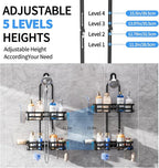 GAOKASE Aluminum Shower Caddy Hanging, Never Rust Shower Organizer- 4 Levels with adjustable Height 10 Hooks for Razor/Sponge - Rack with Soap Basket (Black-1)