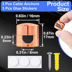 SmallCat 3 Sets Charger Holders for Cords, Rose Gold Color Adjustable Cable Anchor Holders, Adhesive Metal Cord Clips, Cable Management Wire Organizers for Desk, Office, Nightstand