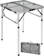 REDCAMP 24" Square Folding Grill Table for Outside, Lightweight Portable Metal Aluminum Outdoor Grill Table with Adjustable Height Legs, Great for Camping Picnic Cooking BBQ, Silver 2ft