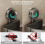 VOLPONE Shower Caddy Suction Cup, Corner Shower Shelves No Drilling, Showers Organizer Storage with Towel Bar & Removable Hooks, Bathroom Shower Shelf Rack for Inside Showers, Square