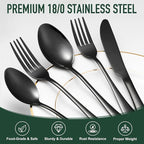21-Piece Modern Black Silverware Set with Organizer Tray Stainless Steel Eating Utensil Sets Kitchen Knives Forks and Spoons Cutlery Set Heavy Duty Tableware Flatware Sets for 4, Dishwasher Safe