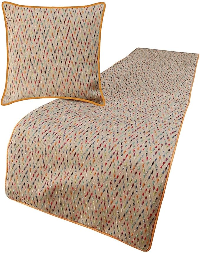 The HomeCentric King Queen Twin Beige & Multicolor Luxury CA King 86"x18" Bed Runner Without Pillow Cover, Chevron Embroidery Bed Scarf on Jacquard Embroidered Fabric - Happy Chevy