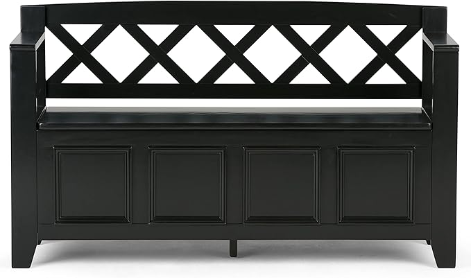SIMPLIHOME Amherst Entryway Storage Bench - 48 inch Wide Solid Wood Hallway Seat in Black, Transitional Bench for Entryway or Living Room with Lift-Up Lid and Spacious Storage