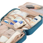NISHEL Travel Toiletry Bag for Women, Makeup Essentials Organizer, Hanging Case for Accessories, Cosmetics, Medium Size, Lake-Blue