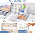 Plastic Drawers Storage, 4 Pack Clear Stackable Storage Drawers, Acrylic Storage Bins with Drawers for Fridge Organizers, Small PlasticDrawers Stackable for Makeup Organizers Cosmetic Display