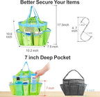 F-color Mesh Shower Caddy Portable with Drawstring - Large 8 Pockets Dorm Room Essentials for Guys Girls with S Hook, Shower Bag Basket Tote for College Camping Gym Travel Toiletry Bathroom, Green