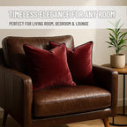 2 Pack Velvet Decorative Throw Pillow Covers, 12"x20", Burgundy, Solid, Modern, Contrast Piping, Indoor Use, Bedroom & Living Room