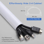 Cord Hider 34in, ZhiYo Cable Hider for 2-4 Cords, Cord Covers Wire Covers Wall Mount TV, Cable Cover Wall, White Wire Raceway, 2 x L17in, W1.4in x H0.7in
