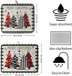 Christmas Trees Kitchen Dish Drying Mat 18x24 Inch Merry Christmas Black White Buffalo Plaid Dish Drainer Mat Absorbent Reversible Microfibe Drying Dish Pad for Winter Kitchen Counter Decor
