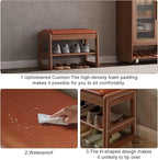 AQIMUELE Shoe Rack Bench,2 Tiers Shoe Bench with Storage with Flip-Top,Wood Shoe Rack for Entryway,Hallway（Orange Upholstered Seat,11.8" D x 23.62" W x 15.7" H）