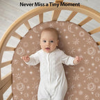 Baby Bassinet Sheets Girl Boy, Fitted Bassinet Sheet Set 3 Pack Bassinet Mattress Sheets Universal Fit for Rectangle, Round, Oval, Hourglass Mattress, Soft Breathable White Brown Sun God