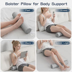 Neck Roll Pillow, Memory Foam Neck Support Pillows, Round Neck Pillows, Cylinder Bolster Pillows for Bed, Couch, and Yoga, Removable Washable Cover,18 * 4 * 4 inch (Small,Grey)