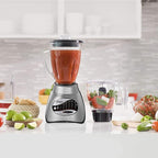 Oster Classic Series 16-Speed Blender with Food Chopper & 6-Cup Glass Jar, Countertop Kitchen Blender, Brushed Nickel