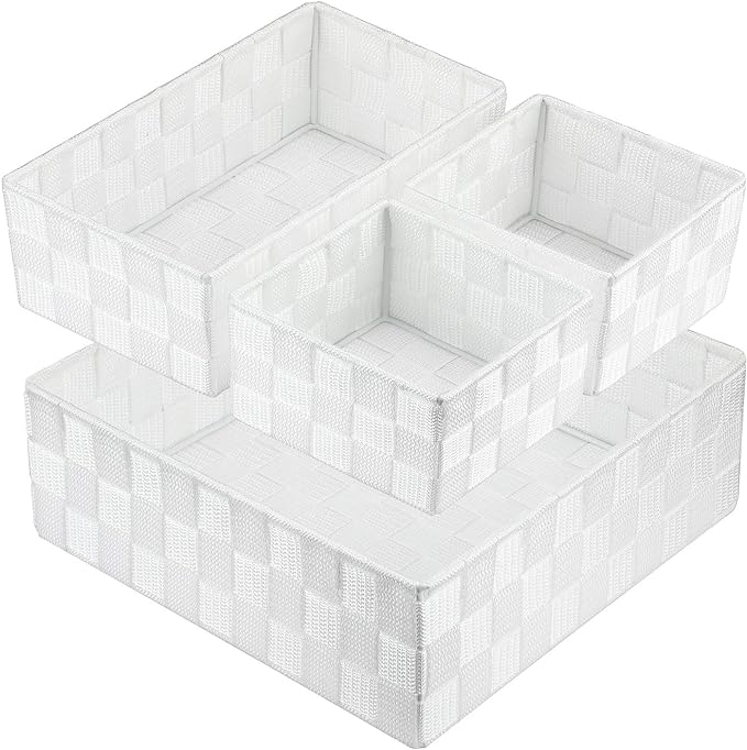 Posprica Woven Storage Box Cube Basket Bin Container Tote Organizer Divider for Drawer,Closet,Shelf, Dresser (White)