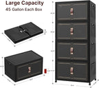 UAMFURI Stackable Storage Bins with Lids, 720QT Lockable Storage Cabinet, Foldable Storage Box with Doors and Wheels, Plastic Drawers for Home, Garage, Office (4, Black, Extra Large)