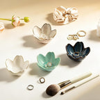 Flower Jewelry Tray Ceramic Ring Dish Jewelry Dish Small Trinket Tray Cute Ring Holder Key Bowl Decorative Plate Gifts For Mom/Sister/Friend, Birthday/Mother's Day/Christmas Gift (dark green)