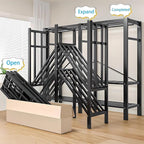 Heavy Duty Covered Clothes Rack with Magnetic Door Foldable Portable Wardrobe Closet for Hanging Clothing Rolling Black Metal Garment Rack on Wheels Closet System (Black, 70.89in)