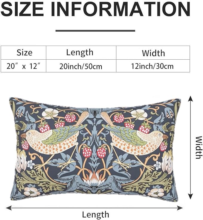William Morris Vintage Floral Bird Strawberry Thief 20x12 inches Pillow Cover, Outdoor Farmhouse Pillow Cover Home Decor for Couch Sofa