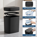 Vanpopubs 2 Pack 2.7 Gal Bathroom Trash Can with Lid, Automatic Trash Can Small Smart Garbage Can Touchless, Slim Motion Sensor Waterproof Plastic Trash Bins for Bedroom Office Kitchen Toilet Black