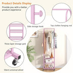 Kaitiemoo Heavy Duty Clothing Rack With Wheels,Modern Garment Rack With 3 Metal Shelves, 71.8Inches Display Rack For Hanging Clothes, Hanging Rod For Small Space,Pink