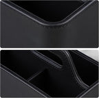 Caddy Organizer with Handle, PU Leather Remote Control Holder Desk Caddy, Portable Makeup Remote Organizer for Table, Nightstand, Office (Black)