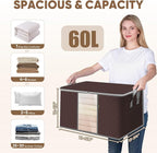 BALEINE 4 Pack Clothes Storage Bags, 16 Gallon Storage Containers with Reinforced Handle, Sturdy Zipper, Closet Organizer for Blanket, Comforter, Pillow, Bedding (Brown, 4 Pack)