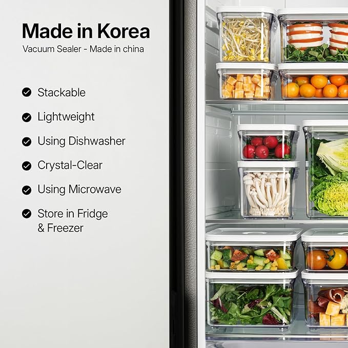 VAKUEN Premium Airtight Food Storage Containers, Square 2PC/Set(1.48qt/1.5Lx2pcs), Smart One-Click Seal Lid, No Hinges, 100% Leak Proof, BPA-FREE, Dishwasher, Freezer & Microwave Safe