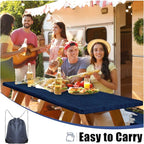 Smiry Picnic Table Cover with Bench Covers, Waterproof Elastic Fitted Tablecloth for 8 Foot Tables, Washable Polyester Tablecloths for Camping, Indoor & Outdoor (Navy & Black, 30x96 Inch 3-pc Set)