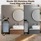 Hand Towel Ring with Shelf, Stainless Steel Hand Towel Holder, Heavy Duty Bath Accessories, Wall Mounted Towel Hanger for Bathroom Kitchen (Matte Black)