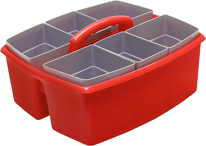 Storex Large Classroom Caddy with Cups, 13 x 11 x 6.575 Inches, Red, Case of 2 (00981U02C)