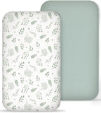 Muslin Bedside Bassinet Sheets 2 Pack, 33x20 Fitted Ultra Soft & Breathable Bedside Sleeper Sheets, Ideal for Baby Girl and Boy, Perfect for Newborns (Fern Leaf & Sage)