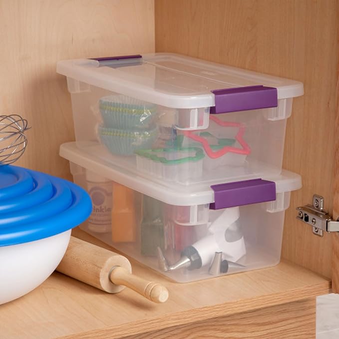 Sterilite 6 Qt ClearView Latch Storage Box Stackable Bin with Latching Lid, Plastic Container to Organize Shoes in Closet, Clear (24 Pack)