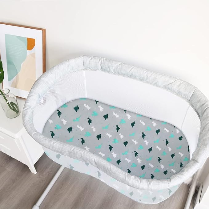 Bassinet Sheet 4 Pack for Baby Boys or Girls, Bassinet Sheets Ultra Soft Universal Fit for Most Rectangle, Oval, Hourglass Bassinet Mattress, Bassinet Sheets, Grey