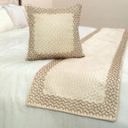 The HomeCentric King/Queen/Twin Ivory & Gold Designer Twin 53"x18" Bed Runner Without Pillow Cover, Mosaic & Beaded Bed Scarf on Jacquard Fabric - Tessellation