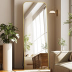 Full Length Mirror 65"x24" Arched Floor Standing Large Mirrors Full Body Mirror with Stand - with Aluminum Frame for Bedroom Living Room, Gold