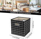 Yunkeeeper storage bins Cubes, Fabric Cube Organizer with Handle, Foldable Cube Bins for Cloth or Accessary Storage, 11x11x11, Set of 6, (Black grid)